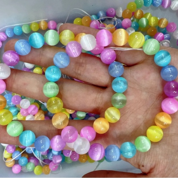 Selenite bracelet rainbow crystal beaded healing peaceful calm selenium gypsum - Picture 2 of 3